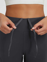 Women's 17" cycling hiking capris with adjustable drawstring waist in dark grey #color_Black