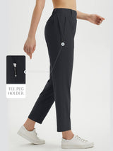 Women's dark gray Baleaf 27" golf pants with tee peg holder and elastic waistband #color_Black