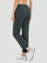 Dark gray fleece-lined golf pants with a straight leg, zip pockets, and a high waist. #Color_Dark Gray