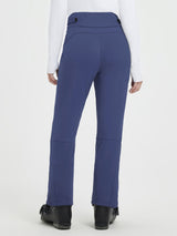Navy blue knit heavyweight fleece ski pants for women with adjustable waist and zippered pockets. #color_Navy Blue