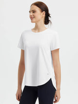 All-Day Comfort Set: White UPF 50+ crew neck tee with curved hem. #color_White
