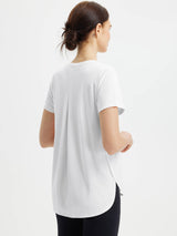 White UPF 50+ crew neck short sleeve tee with back pleat detail, part of All-Day Comfort Set. #color_White