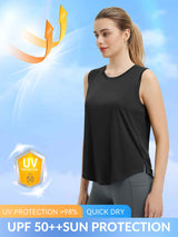Black women's sleeveless running tank with UPF 50+ sun protection and quick-dry fabric #color_Black