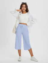 Light blue women's wide-leg 20" running capris with UPF 50+ protection and adjustable drawstring waist. #color_Light Blue