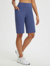 Secret Breeze blue high-rise shorts with zippered pocket for everyday outdoor wear. #color_Blue