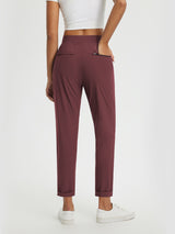 Burgundy Dynamic Form tapered trousers with zippered pocket, part of casual sun protection set. #color_Burgundy
