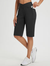 All-day active black 14" high-rise Bermuda shorts with phone pocket. #color_Anthracite