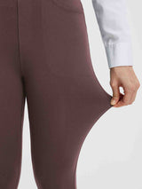 Stretchy dark brown high-waisted business yoga pants with pocket detail. Women's pants.