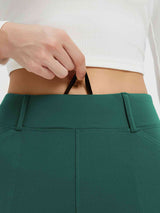 Green fleece-lined high-waisted leggings with pocket detail, drawstring. #color_Green