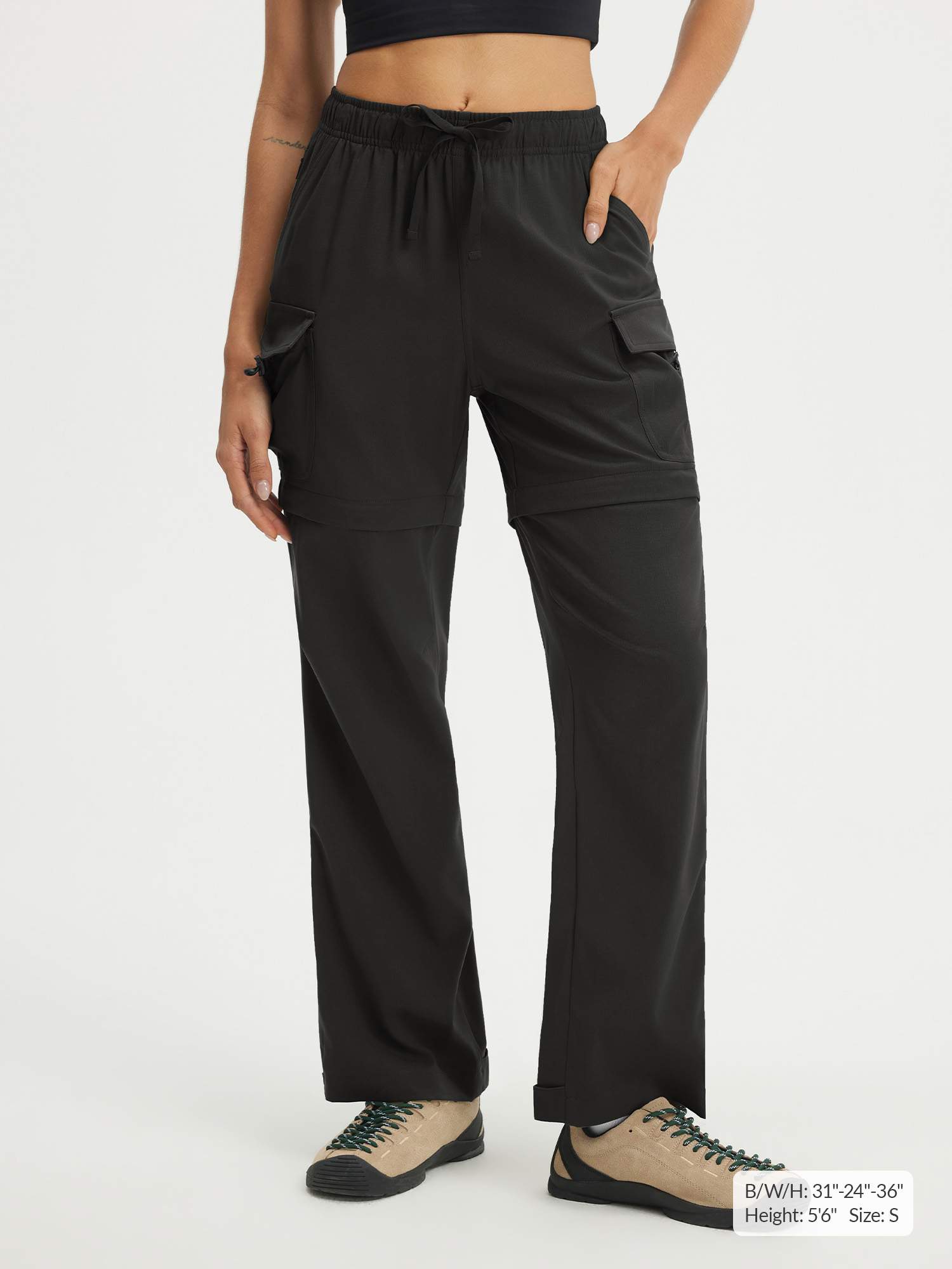 Black Baleaf UPF 50+ convertible hiking pants with zip-off legs #color_Black