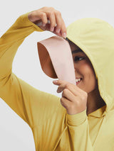 Casual trail ready yellow UPF 50+ sun jacket with pink brim. #color_Yellow