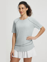 Baleaf women's light grey UPF 50+ stretchy short-sleeve athletic shirt #color_Light Gray