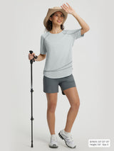 Baleaf UPF 50+ blue stretchy short-sleeve shirt, grey shorts, sun protection gear #color_Light Gray