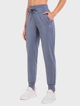 Petite Haze Blue thermal joggers with drawstring waist, deep pockets, and cuffed ankles. #color_Sea Blue