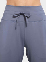 Laureate Thermal Tapered Joggers (Petite) in Haze Blue, close-up on waistband with drawstring.