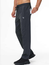 BALEAF men's dark grey fleece-lined straight leg pants with zippered pocket holding smartphone. #color_Dark Gray