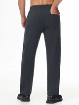 Men's dark grey fleece-lined straight leg pants showing side pockets and soft fabric #color_Dark Gray