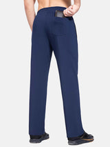 Men's navy fleece-lined straight leg pants with wallet in back pocket. #color_Navy Blue