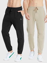 Men's black & tan cotton joggers (2-pack) with drawstrings and elastic cuffs. For running or lounging. #color_Black/Gray