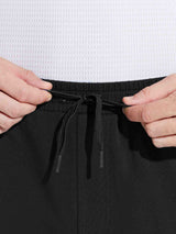 Men's black cotton joggers with adjustable drawstring and embossed BALEAF aglets #color_Black/Gray