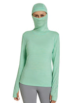 Baleaf Merino Wool Women's Hooded Base Layer Shirts Jade Green Front