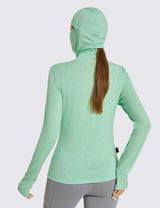 Baleaf Merino Wool Women's Hooded Base Layer Shirts Jade Green Back