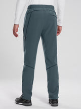 Men's dark grey winter fleece mountain pants, elastic waist & reflective accents. Back view.