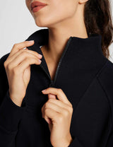 Baleaf Women's Evergreen Cotton Half Zip Crop Pullover dbd070?Black Details