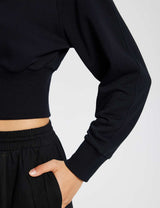 Baleaf Women's Evergreen Cotton Half Zip Crop Pullover dbd070?Black Details