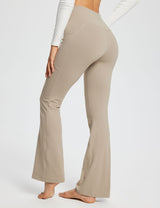 Baleaf Women's Laureate 29'' Crossover High-Rise Flared Pants dbh095 29-Khaki Back.#color_Khaki