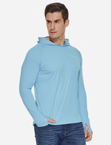Baleaf Men's UPF50+ Hooded & Thumbhole Comfort Fit Long Sleeved Shirt Light Blue Side