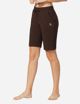 Baleaf Women's Mid-Rise Cotton Pocketed Bermuda Shorts abh104 Coffee Side