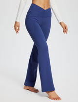 Baleaf Women's Laureate 32'' Crossover High-Rise Flared Pants dbh057 32-Navy Blue Side