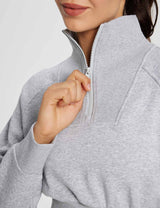 Baleaf Women's Evergreen Cotton Half Zip Crop Pullover dbd070?Light Grey Details