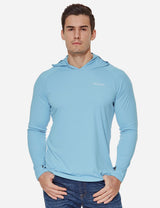 Baleaf Men's UPF50+ Hooded & Thumbhole Comfort Fit Long Sleeved Shirt Light Blue Main