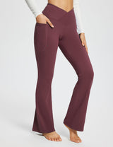 Baleaf Women's Laureate 32'' Crossover High-Rise Flared Pants dbh057 32-Wine Side