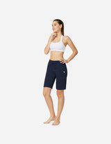 Baleaf Women's Mid-Rise Cotton Pocketed Bermuda Shorts abh104 Dark Blue Full