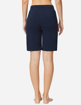 Baleaf Women's Mid-Rise Cotton Pocketed Bermuda Shorts abh104 Dark Blue Back