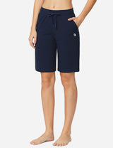 Baleaf Women's Mid-Rise Cotton Pocketed Bermuda Shorts abh104 Dark Blue Front