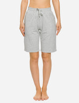 Baleaf Women's Mid-Rise Cotton Pocketed Bermuda Shorts abh104 Light Gray Front