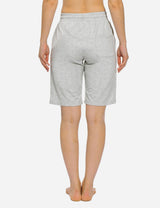 Baleaf Women's Mid-Rise Cotton Pocketed Bermuda Shorts abh104 Light Gray Back