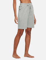 Baleaf Women's Cotton Pocketed Bermuda Jogger & Weekend Shorts abh104 Light Gray Side