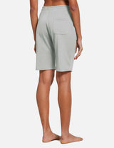 Baleaf Women's Cotton Pocketed Bermuda Jogger & Weekend Shorts abh104 Light Gray Back