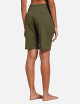 Baleaf Women's Cotton Pocketed Bermuda Jogger & Weekend Shorts abh104 Dark Olive Back