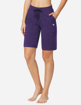 Baleaf Women's Mid-Rise Cotton Pocketed Bermuda Shorts abh104 Purple Heather Front