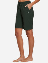 Baleaf Women's Cotton Pocketed Bermuda Jogger & Weekend Shorts abh104 Army Green Side