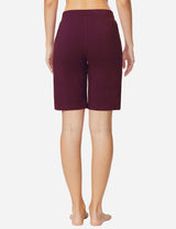 Baleaf Women's Mid-Rise Cotton Pocketed Bermuda Shorts abh104 Burgundy Back