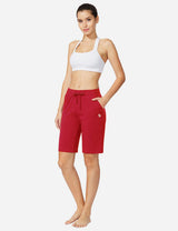 Baleaf Women's Mid-Rise Cotton Pocketed Bermuda Shorts abh104 Rose Red Full