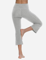 Baleaf Women Mid Rise Side & Hidden Pocketed Bootleg Basic Capris abh111 Light Gray Back