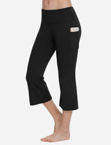 Baleaf Women Mid Rise Side & Hidden Pocketed Bootleg Basic Capris abh111 Black Side